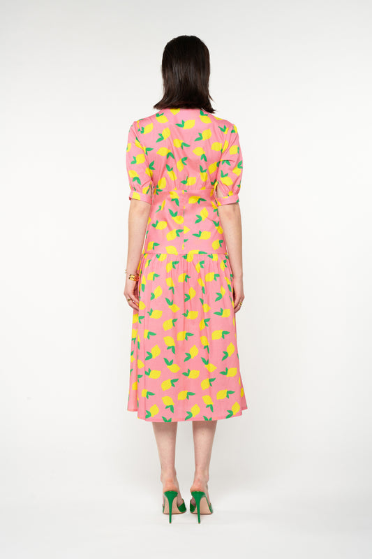 FITTED-WAIST MIDI SHIRTDRESS - LEMONS