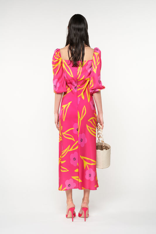 SWEETHEART MIDI DRESS - FLORAL FUCHSIA