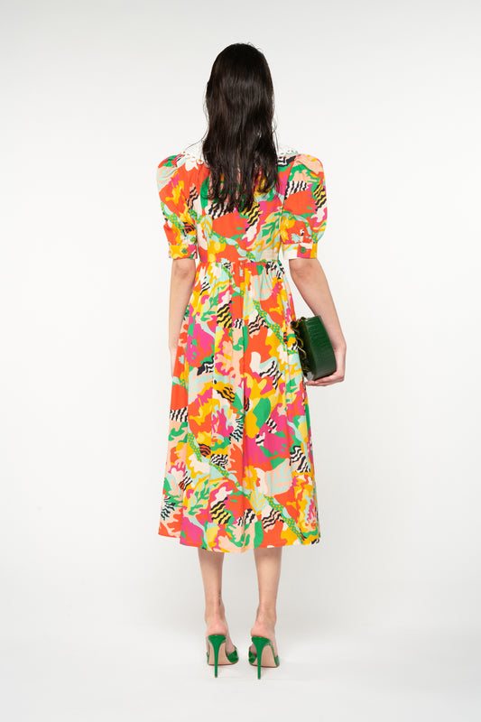 BRODERIE COLLAR MIDI DRESS - PSYCHEDELIA GREEN