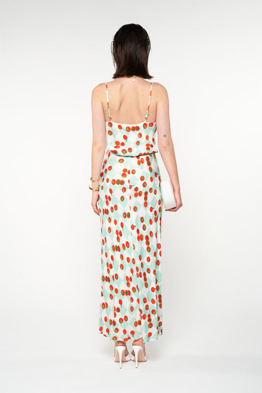 DRAPED MAXI DRESS - CHERRY TOMATOES