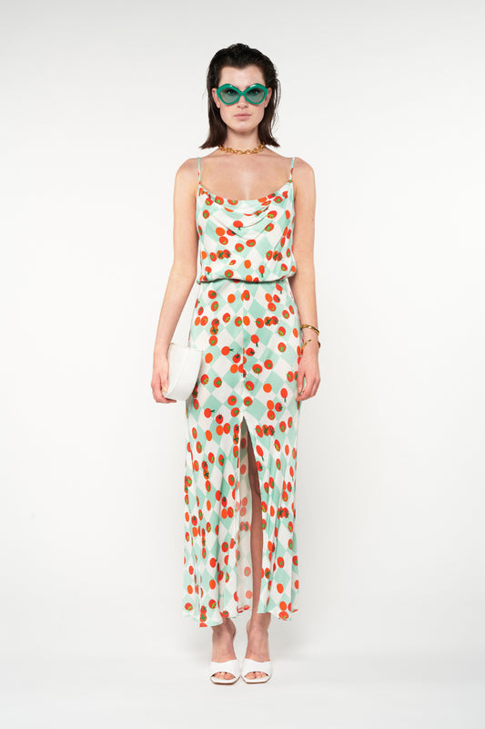DRAPED MAXI DRESS - CHERRY TOMATOES