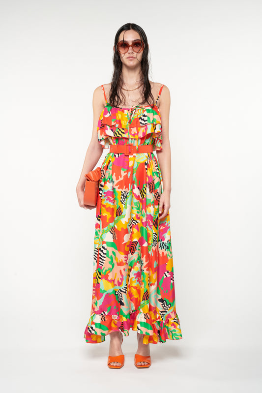 SLIP MAXI DRESS - PSYCHEDELIA GREEN