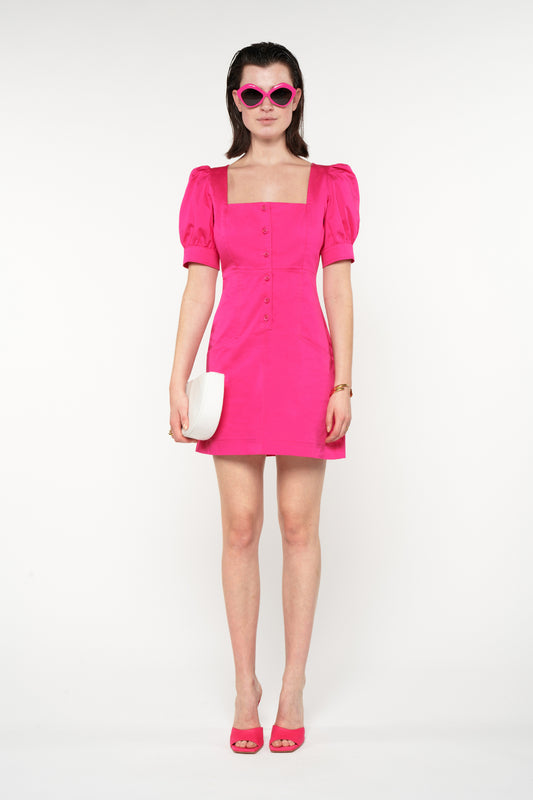 SQUARE-NECK MINI DRESS - FUCHSIA