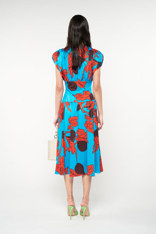 JERSEY FITTED-WAIST MIDI DRESS - FIGS