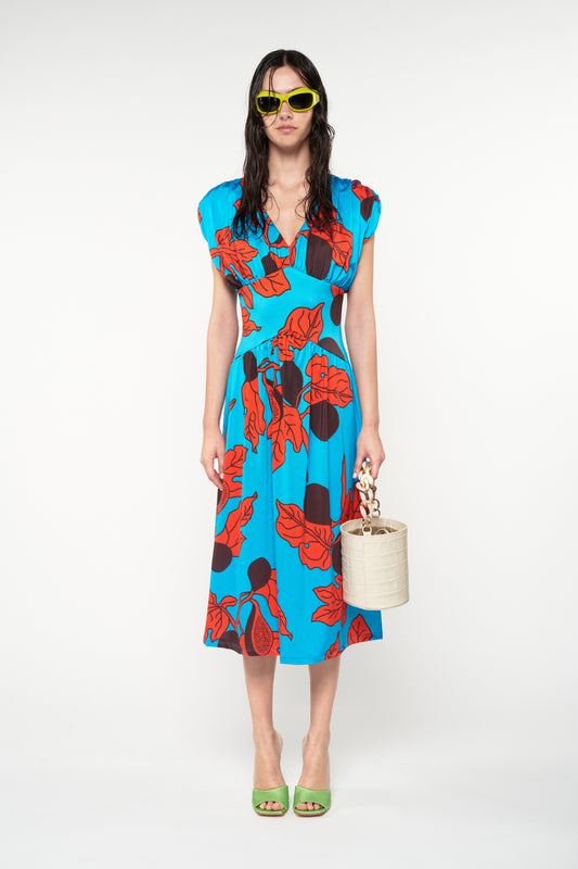 JERSEY FITTED-WAIST MIDI DRESS - FIGS