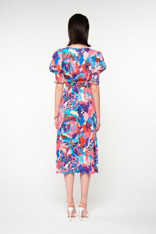 WRAP MIDI DRESS - PSYCHEDELIA BLUE