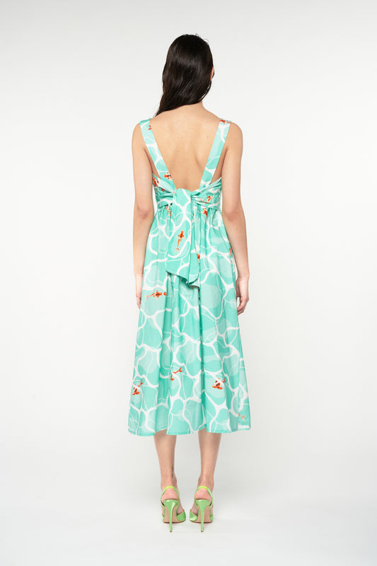 V-NECK OPEN BACK MIDI DRESS - THALASSA MINT