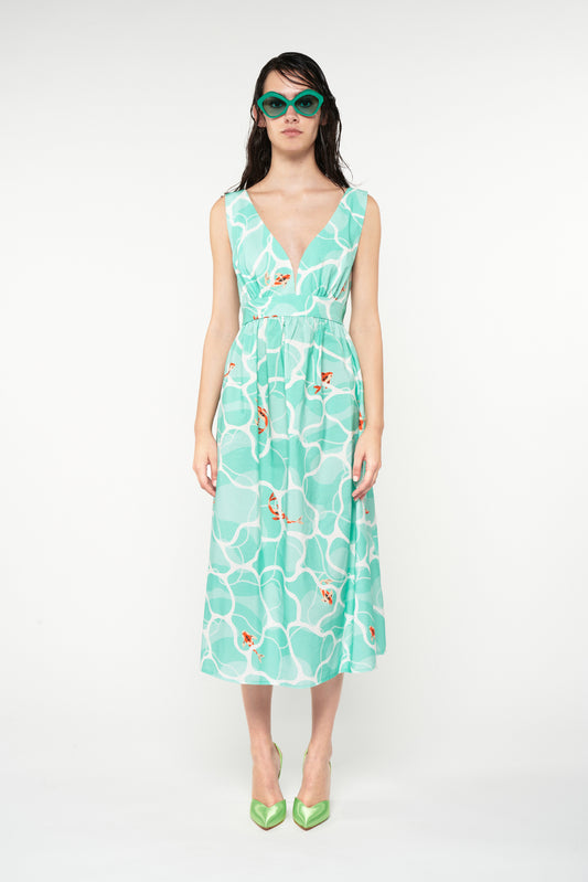 V-NECK OPEN BACK MIDI DRESS - THALASSA MINT