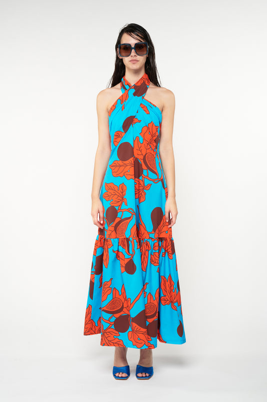 SCARVES-BUST CROSS NECK TIERED MAXI DRESS - FIGS