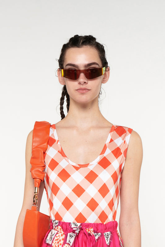 JERSEY BODYSUIT - GINGHAM RED
