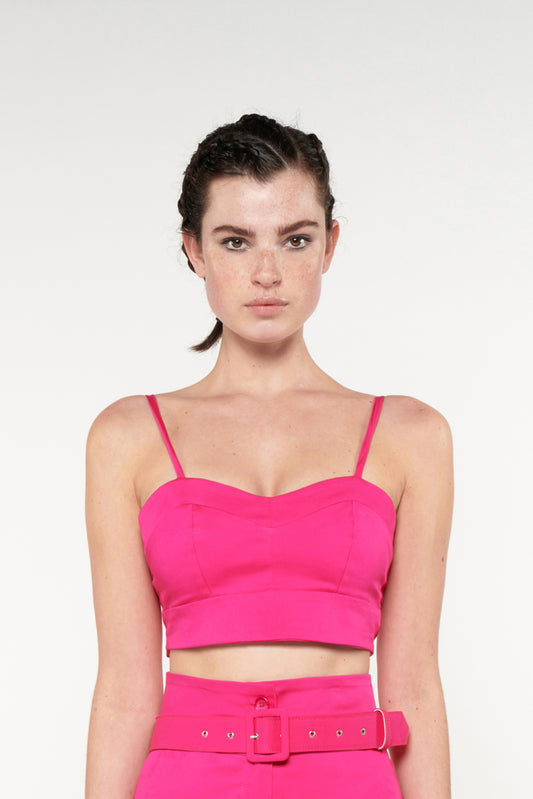 SWEETHEART NECKLINE CROP TOP - FUCHSIA