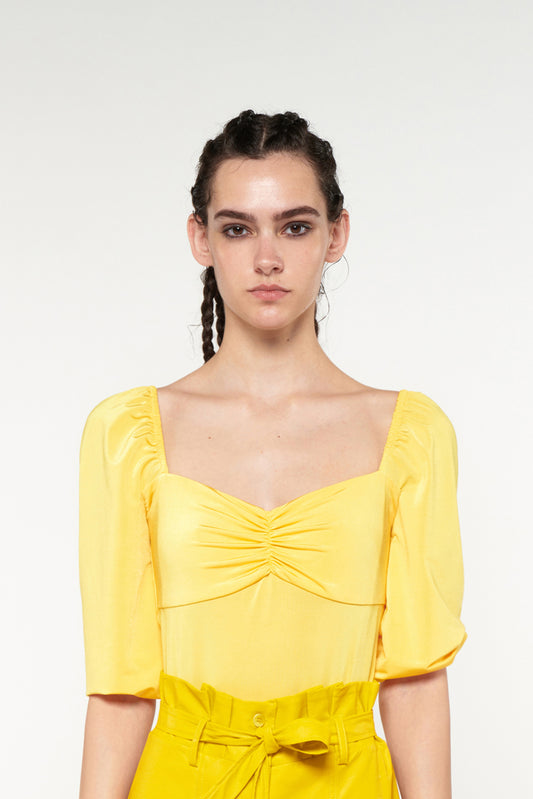 SWEETHEART NECKLINE BODYSUIT - YELLOW