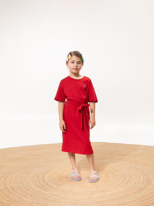 KIDS T-SHIRT-DRESS SUN RED