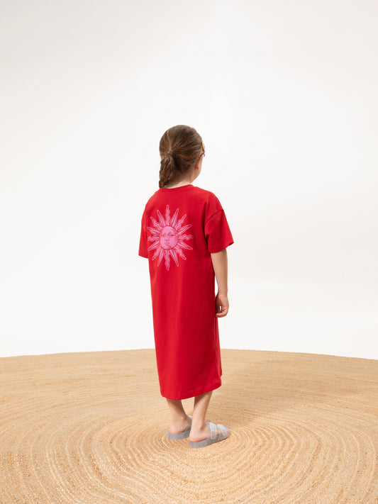 KIDS T-SHIRT-DRESS SUN RED