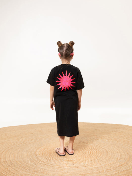KIDS T-SHIRT-DRESS SUN BLACK
