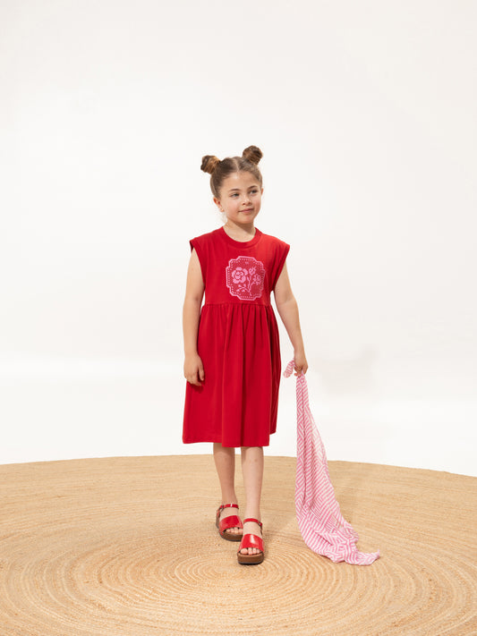 KIDS SLEEVELESS DRESS KENTIMA RED