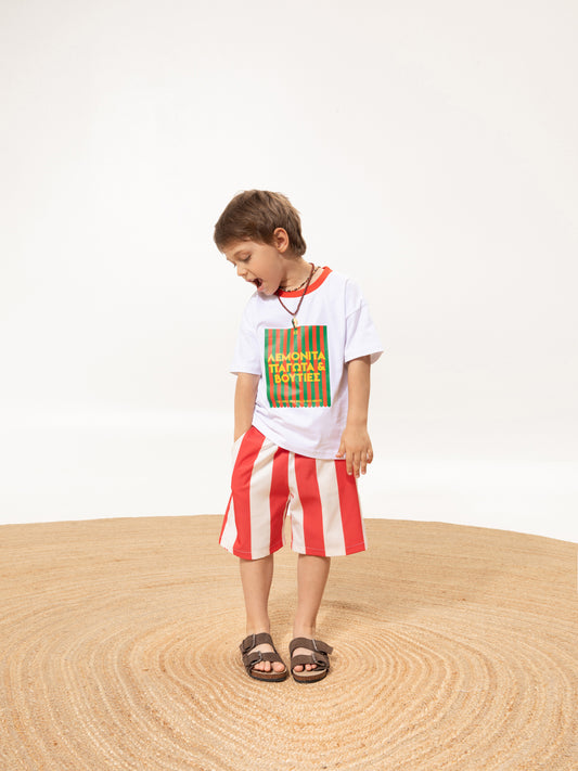 KIDS BERMUDA SHORTS RED STRIPES