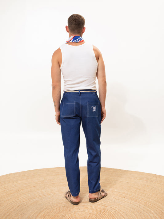 PLEATED JEANS DENIM BLUE