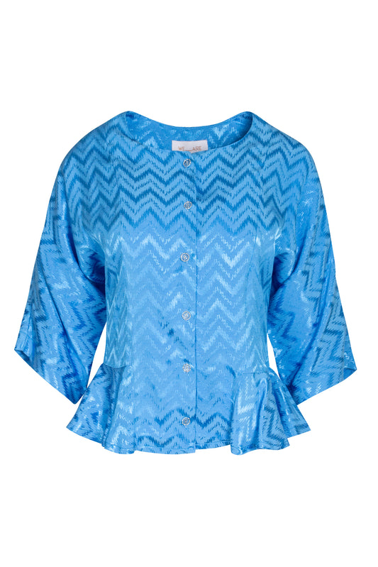 RUFFLED JACQUARD SHIRT - BLUE
