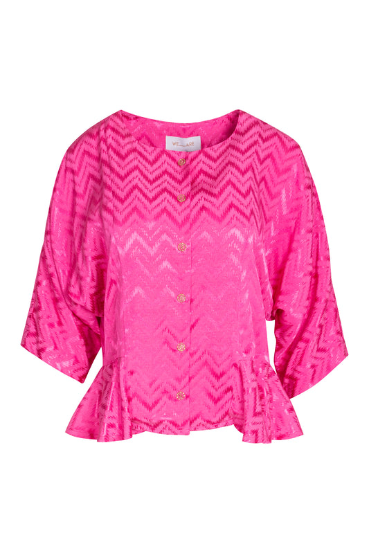 RUFFLED JACQUARD SHIRT - FUCHSIA