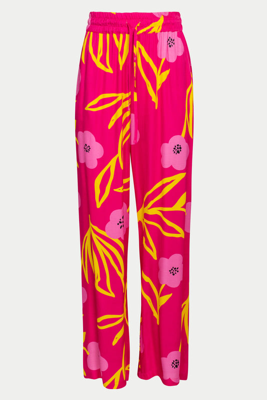 LOOSE-FITTING PANTS - FLORAL FUCHSIA