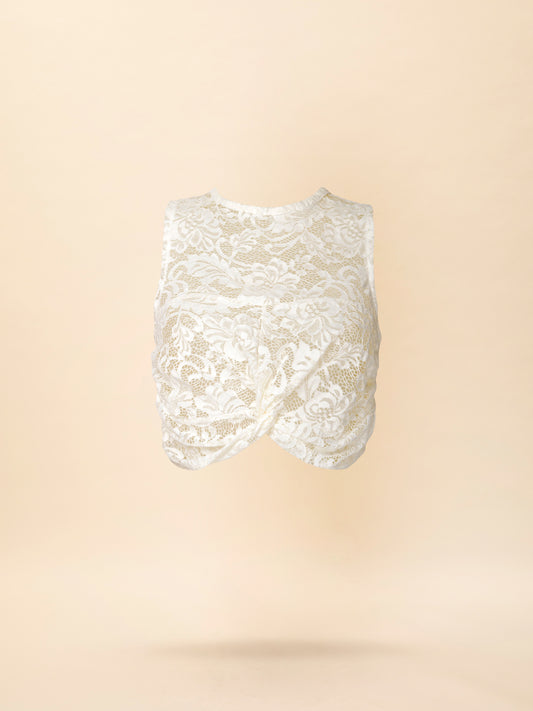 SLEEVELESS LACE CROPPED TOP WHITE