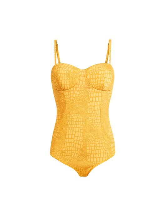BUSTIER-STYLE JERSEY BODYSUIT - CROCO YELLOW