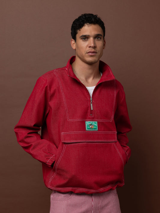ZIP-UP DENIM BLOUSE - RED