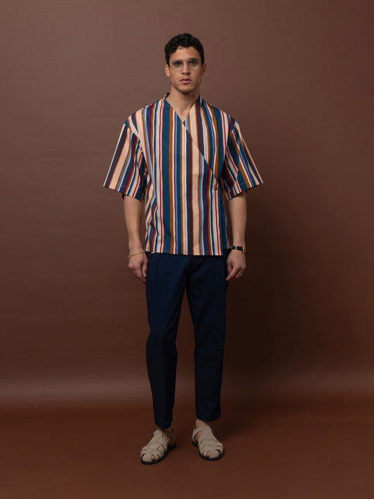 POPLIN KIMONO TOP - STRIPES MULTI