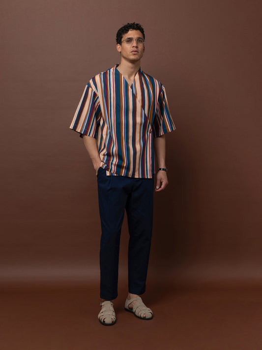 POPLIN KIMONO TOP - STRIPES MULTI