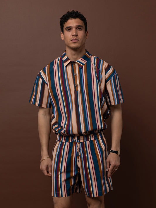 POPLIN POLO TOP - STRIPES MULTI