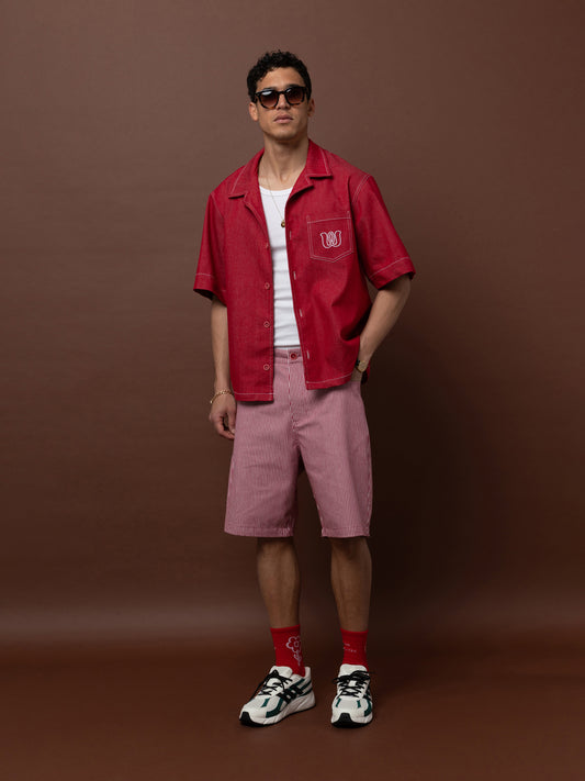 DENIM VERMUDA SHORTS - STRIPES RED