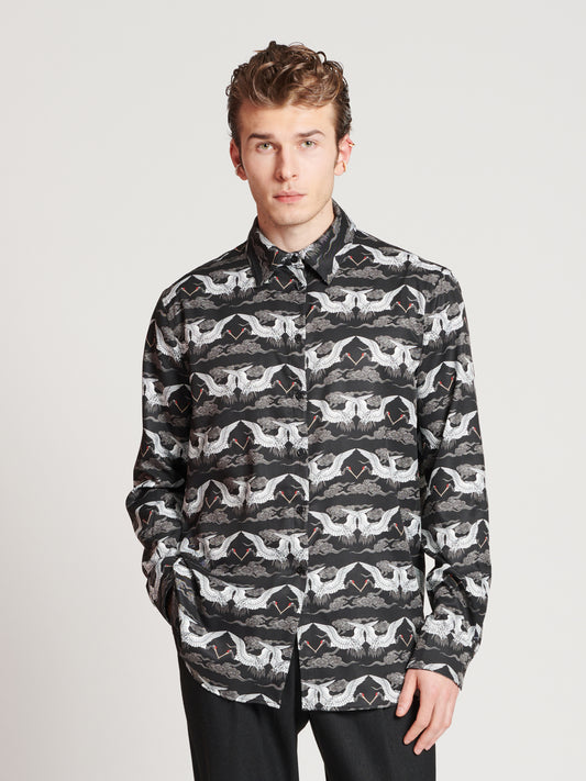 PRINTED SHIRT CRANES BLACK