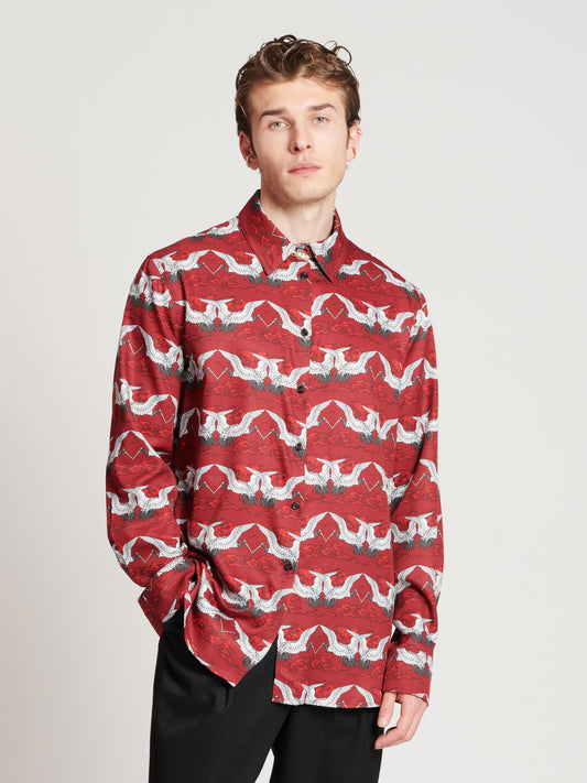 PRINTED SHIRT CRANES WINE