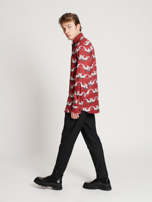 PRINTED SHIRT CRANES WINE