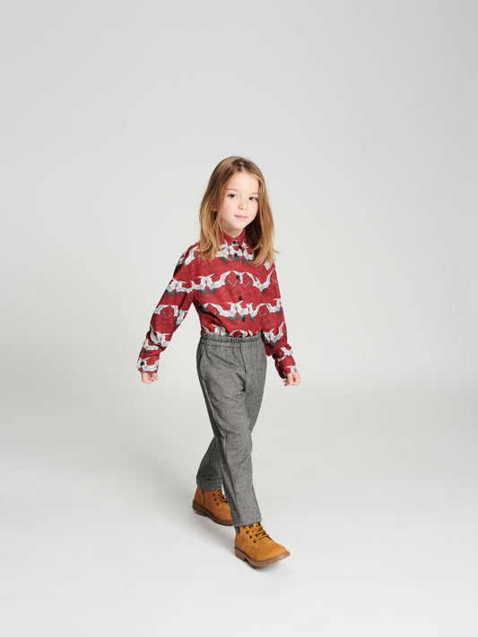 ELASTICATED-WAIST PANTS HERRINGBONE GRAY