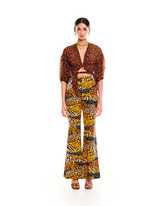 FLARED JERSEY PANTS - ANIMAL PRINTS