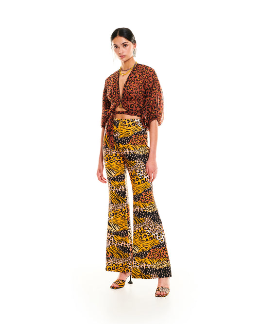 FLARED JERSEY PANTS - ANIMAL PRINTS