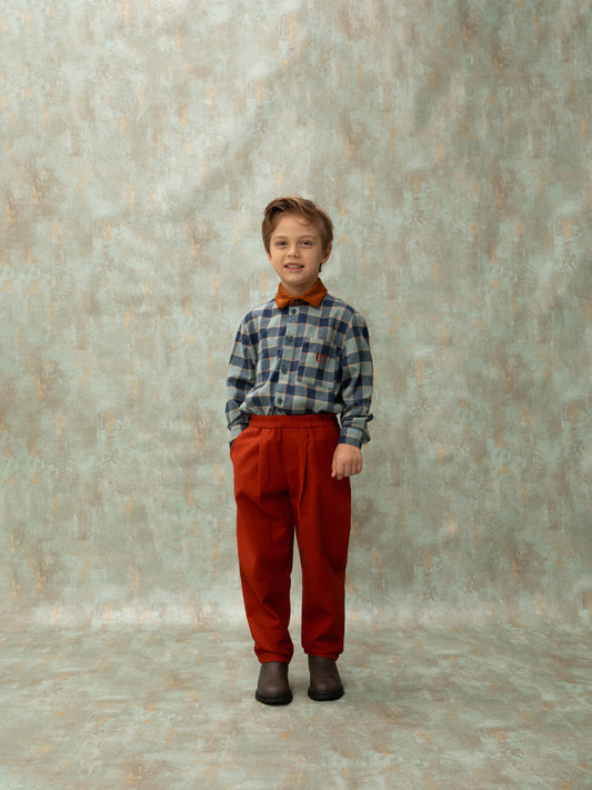 DENIM PLEATED PANTS - COGNAC