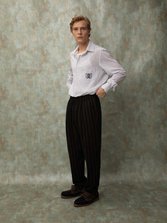 ELASTICATED-WAIST PANTS - STRIPED BLUE