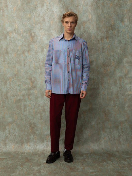 STRIPED POPLIN SHIRT - LIGHT BLUE