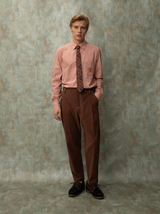 PLEATED PANTS - BROWN
