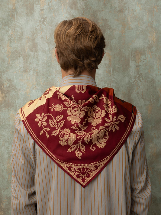 BANDANA SCARF - EMBROIDERED FLOWERS