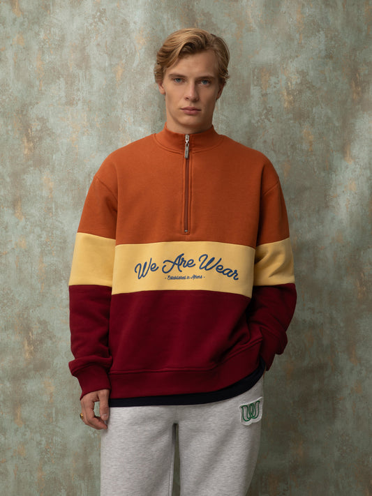 ZIP-UP SWEATSHIRT - COGNAC & BURGUNDY