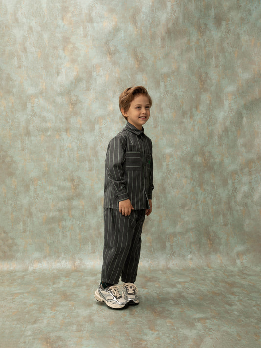 PLEATED STRIPED PANTS - DARK GREY