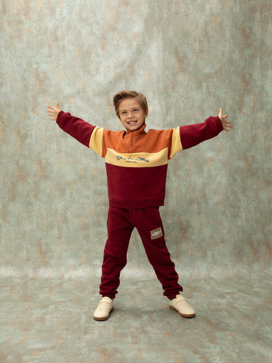 ZIP-UP SWEATSHIRT - COGNAC & BURGUNDY
