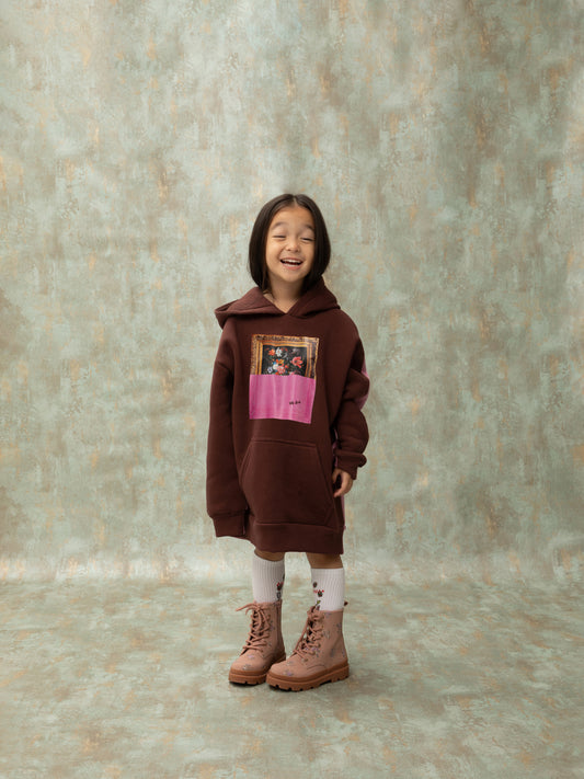 OVERSIZED HOODIE DRESS - BROWN/PINK