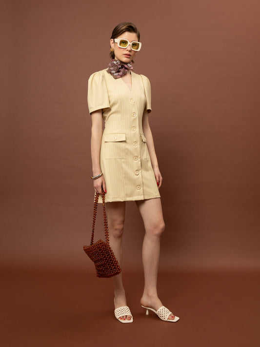BLAZER-STYLE MINI DRESS - DUSTY YELLOW