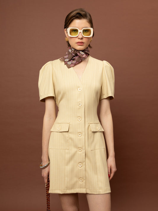 BLAZER-STYLE MINI DRESS - DUSTY YELLOW