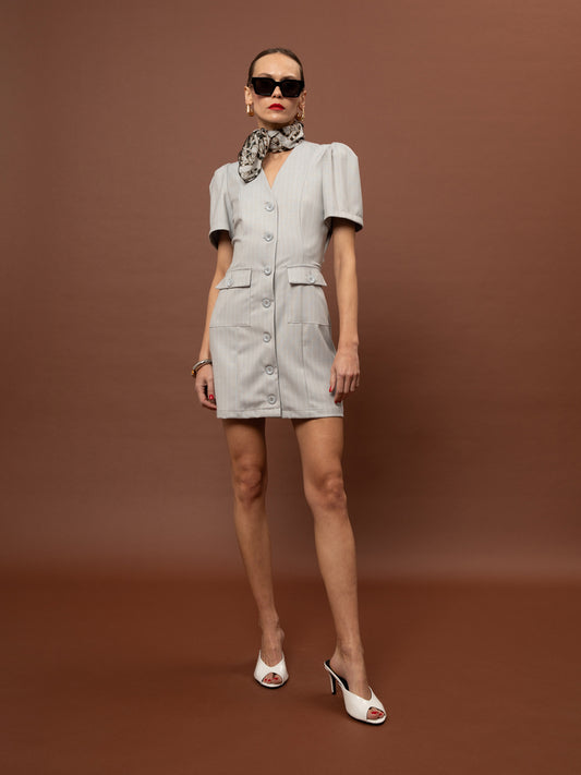 BLAZER-STYLE MINI DRESS - DUSTY BLUE